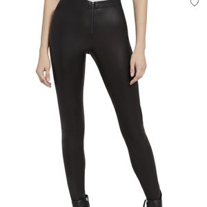 Alice + Olivia Front Zip Lamb Leather Black Leggings, Size 2. Gently worn.